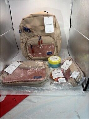 Calpak Kids Backpack Bundle Khaki Lunch Bag Pencil Case Pizza Pluffy Charm NWT
